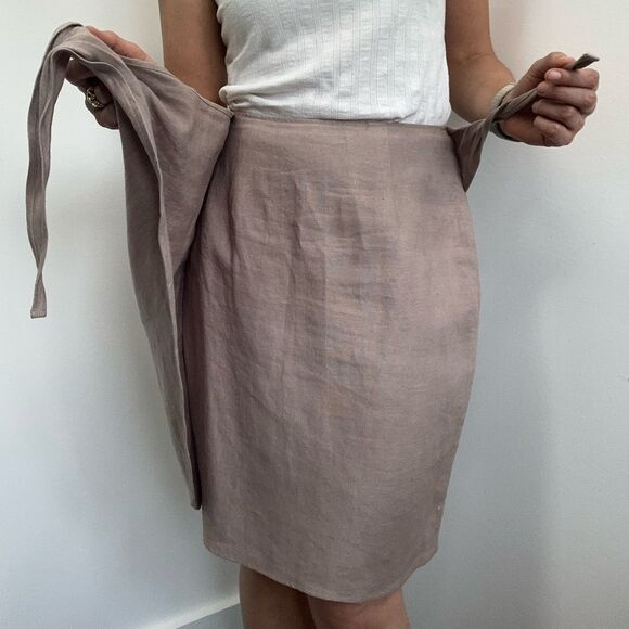 Vintage 90's Mauve 100% Linen Wrap Skirt Short Size S - Picture 4 of 10